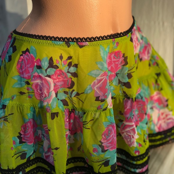 Betsey Johnson Other - Betsey Johnson rose green pink cabaret pinup skirt Betsey Johnson Other - Betsey Johnson rose green pink cabaret pinup skirt